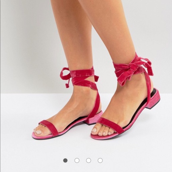 ASOS Shoes - ASOS Velvet Lace Up Flat Sandal